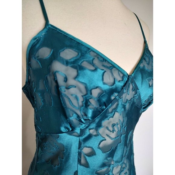 Victoria's Secret Slip Long Nightgown Size S Green Burnout Sheer Gold Label VTG - Picture 9 of 12